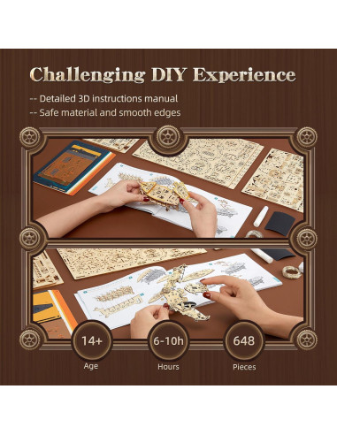 Rompecabezas 3D de Madera FUNPOLA Aeronave Steampunk LED