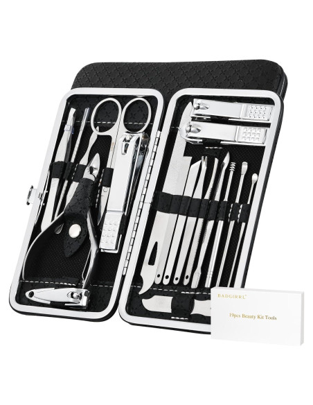 Kit de Manicura y Pedicura BADGIRRL 19 Piezas Acero Inoxidable