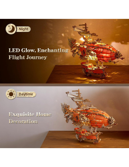 Rompecabezas 3D de Madera FUNPOLA Aeronave Steampunk LED