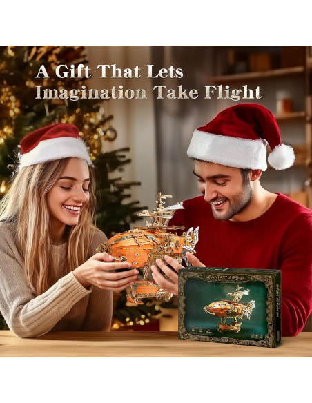 Rompecabezas 3D de Madera FUNPOLA Aeronave Steampunk LED