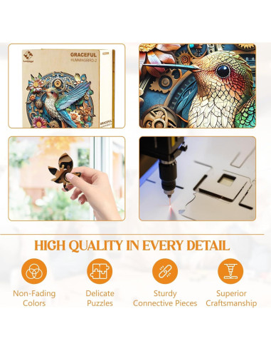 Rompecabezas de Madera Lovpippi Colibrí Elegante 200 Piezas 29x28cm