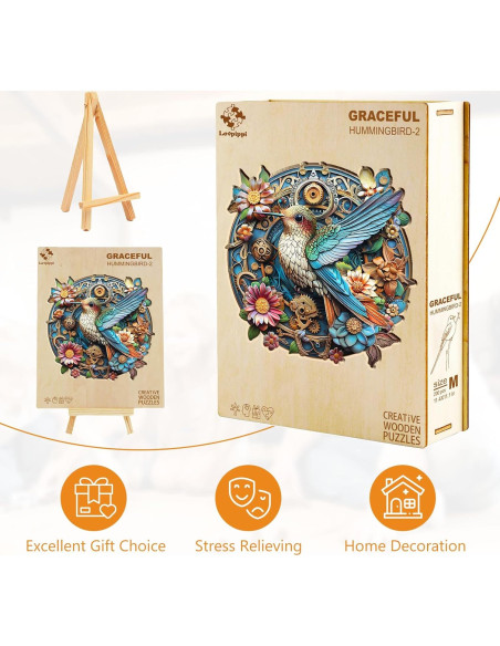 Rompecabezas de Madera Lovpippi Colibrí Elegante 200 Piezas 29x28cm