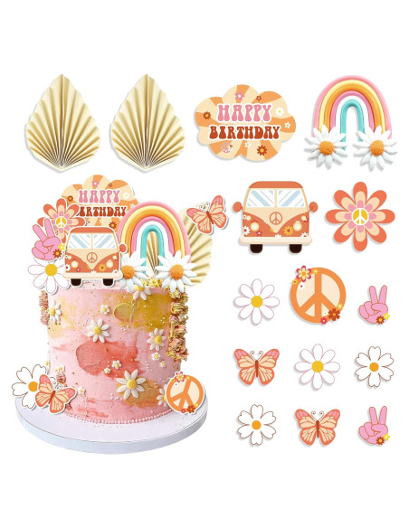 15 Adornos para Cupcakes Groovy DRWATE - Fiesta Hippie 60s