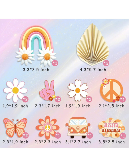 15 Adornos para Cupcakes Groovy DRWATE - Fiesta Hippie 60s
