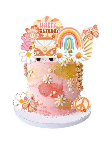 15 Adornos para Cupcakes Groovy DRWATE - Fiesta Hippie 60s