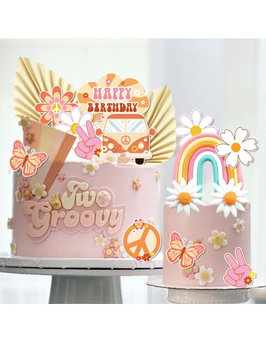 15 Adornos para Cupcakes Groovy DRWATE - Fiesta Hippie 60s