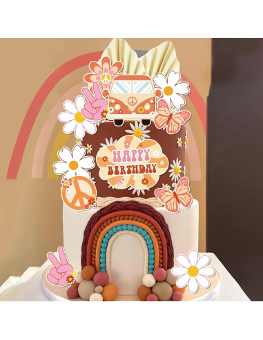 15 Adornos para Cupcakes Groovy DRWATE - Fiesta Hippie 60s