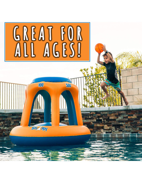Juego de Aro de Baloncesto Inflable Hoop Shark - Naranja/Azul - Para Piscina