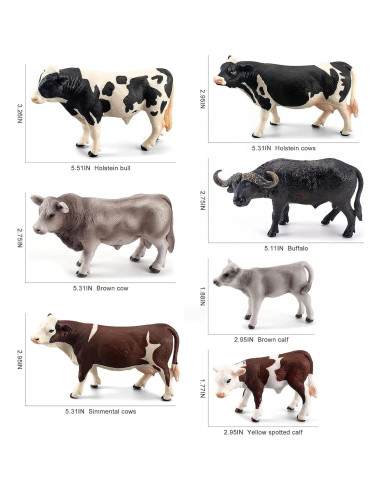 Set de Figuras de Vacas Realistas 7PCS LC JoyCre para Diorama