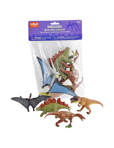 Bolsa de 4 Dinosaurios Wild Republic - T-Rex, Estegosaurio, Pteranodon
