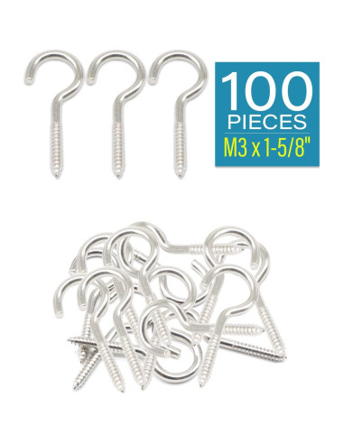 100 Ganchos Oculares Tornillo Acero Inoxidable 304 M3 4.1 cm
