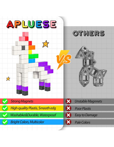54 PCS Bloques Magnéticos Apluses para Niños 3+ Juguetes STEM