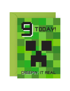 Tarjeta de Cumpleaños Central 23 9 años Minecraft con Calcomanías