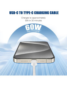 Cable USB C a C 3m QGRHO 60W Carga Rápida Blanco 2