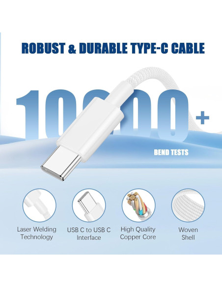 Cable USB C a C 3m QGRHO 60W Carga Rápida Blanco