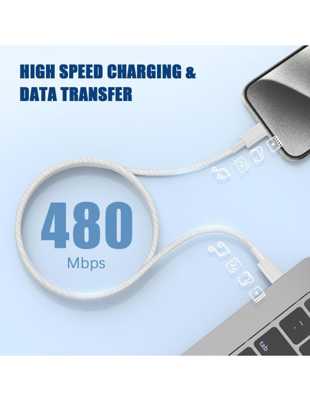 Cable USB C a C 3m QGRHO 60W Carga Rápida Blanco