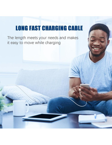 Cable USB C a C 3m QGRHO 60W Carga Rápida Blanco