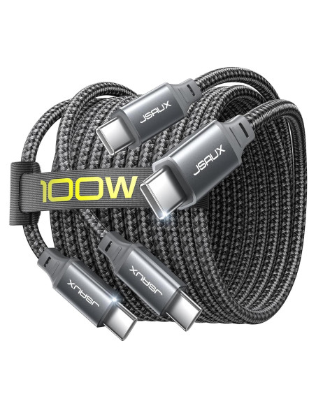 Cable USB C a USB C JSAUX 100W 2-Pack 3.05m Gris