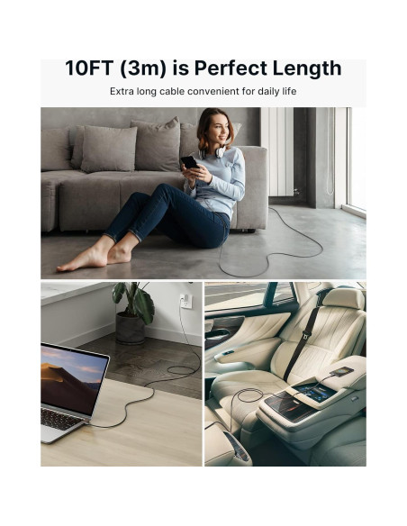 Cable USB C a USB C JSAUX 100W 2-Pack 3.05m Gris