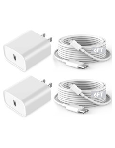 Cargador Rápido USB C para iPhone 2Pack 6FT 20W Blanco