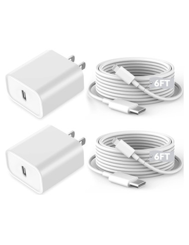 Cargador Rápido USB C para iPhone 2Pack 6FT 20W Blanco