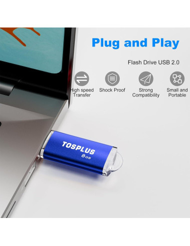 Paquete 2 Unidades Memoria USB 8GB TOSPLUS Negro/Azul