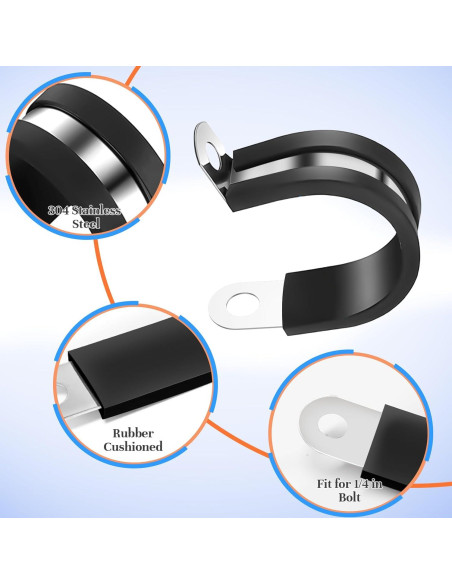 50 Abrazaderas de Cable 1" Acero Inoxidable UCANVIN con Goma