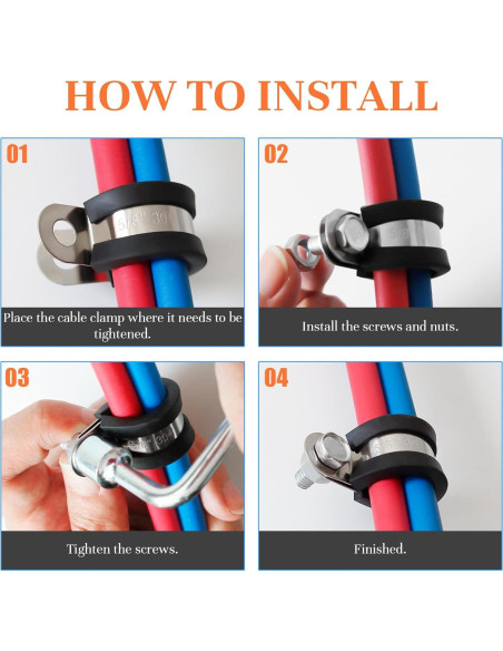 50 Abrazaderas de Cable 1" Acero Inoxidable UCANVIN con Goma