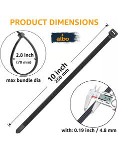 Bridas Negras ALBO 10 Pulgadas 100 Pcs 22.68 kg Resistentes UV 2