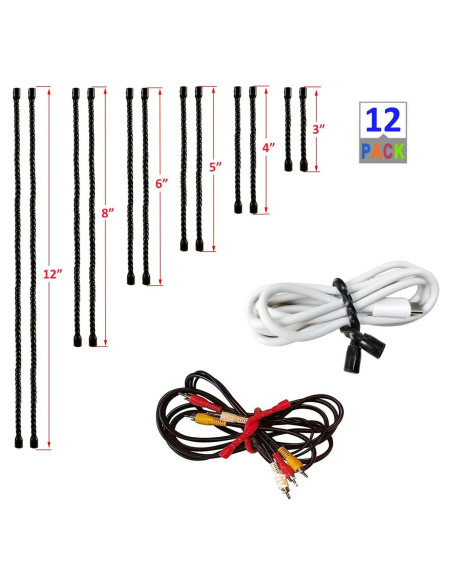 Correas de Silicona Xirgoe 12pcs Reutilizables 3-12 pulgadas