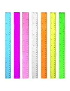Reglas Plásticas Transparentes 30 cm - Paquete de 7 Colores DAGONGREN