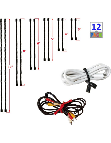 Correas de Silicona Xirgoe 12pcs Reutilizables 3-12 pulgadas