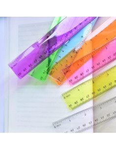 Reglas Plásticas Transparentes 30 cm - Paquete de 7 Colores DAGONGREN 2