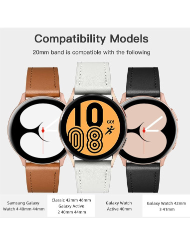 Correa de Cuero GEAK 20mm para Samsung Galaxy Watch 7/6/5/4 Beige