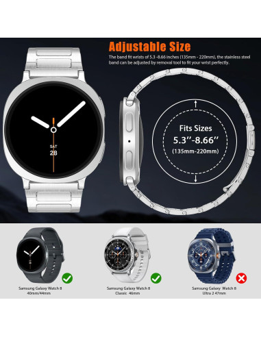 Banda de Acero Inoxidable PanPinnacle para Galaxy Watch 8 46mm