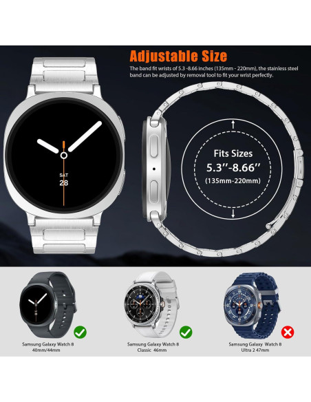 Banda de Acero Inoxidable PanPinnacle para Galaxy Watch 8 46mm