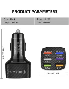 Cargador de Coche Amiss 6 Puertos USB QC 3.0 Negro 2