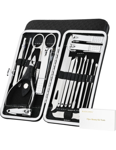 Kit de Manicura y Pedicura BADGIRRL 19 Piezas Acero Inoxidable