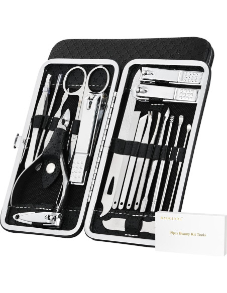 Kit de Manicura y Pedicura BADGIRRL 19 Piezas Acero Inoxidable