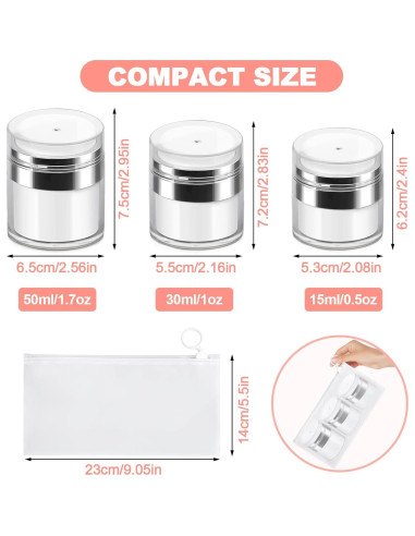 Tarros de bomba sin aire Sonfon - 3 tamaños para cosméticos