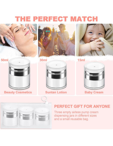 Tarros de bomba sin aire Sonfon - 3 tamaños para cosméticos