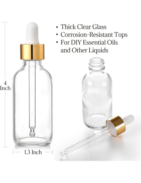 AOZITA 4 Botellas de Goteo de Vidrio 30ml con Tapa Dorada