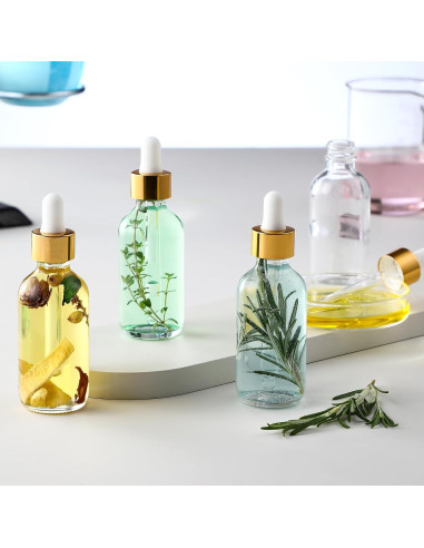 AOZITA 4 Botellas de Goteo de Vidrio 30ml con Tapa Dorada