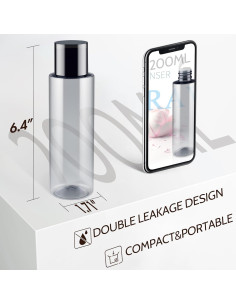 Botellas de Viaje Reutilizables ZEJIA 200ml 3 Piezas Gris 2