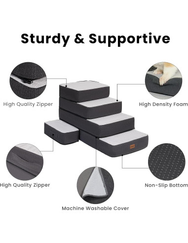 Escaleras Ajustables para Perros Garnpet 5 Pasos Antideslizantes Gris