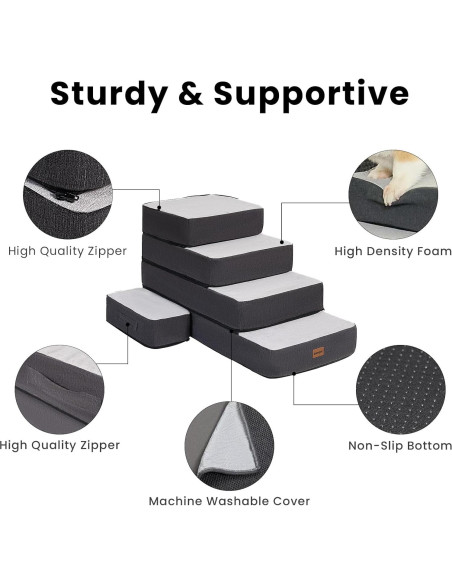 Escaleras Ajustables para Perros Garnpet 5 Pasos Antideslizantes Gris