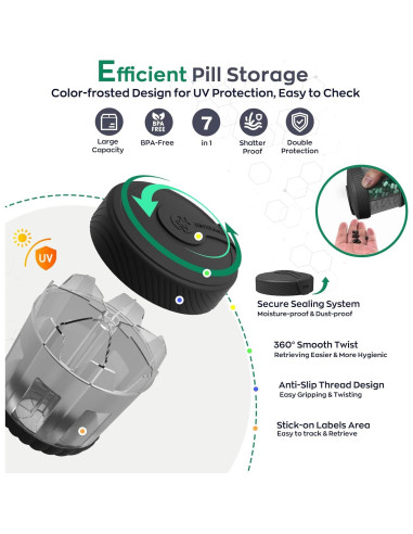 Dispensador de Pastillas HIONXMGA Grande Negro 7 Compartimentos