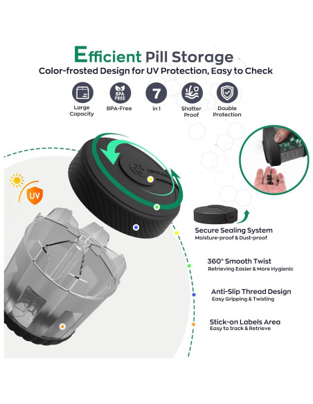 Dispensador de Pastillas HIONXMGA Grande Negro 7 Compartimentos