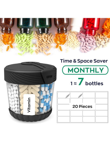 Dispensador de Pastillas HIONXMGA Grande Negro 7 Compartimentos