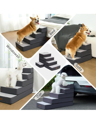 Escaleras Ajustables para Perros Garnpet 5 Pasos Antideslizantes Gris
